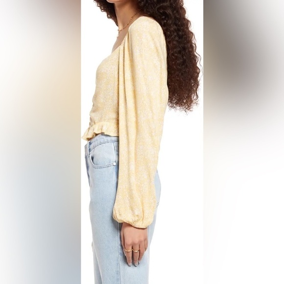 BP Yellow Floral Print Sweetheart Neck Crop Top NWT - Picture 6 of 8